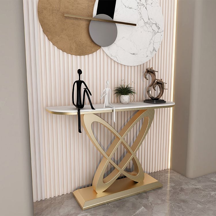 Contemporary Half Moon Console Table with Pedestal Base Accent Table