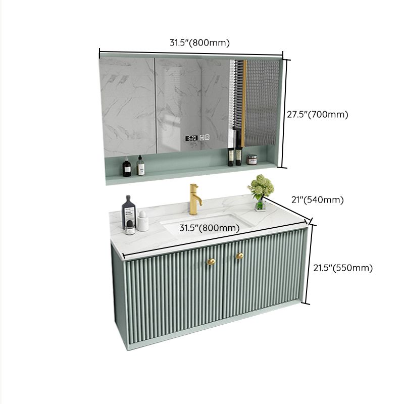 Wood Frame Vanity Glam Green Single Sink Mirror Wall-Mounted Bath Vanity with Drawers