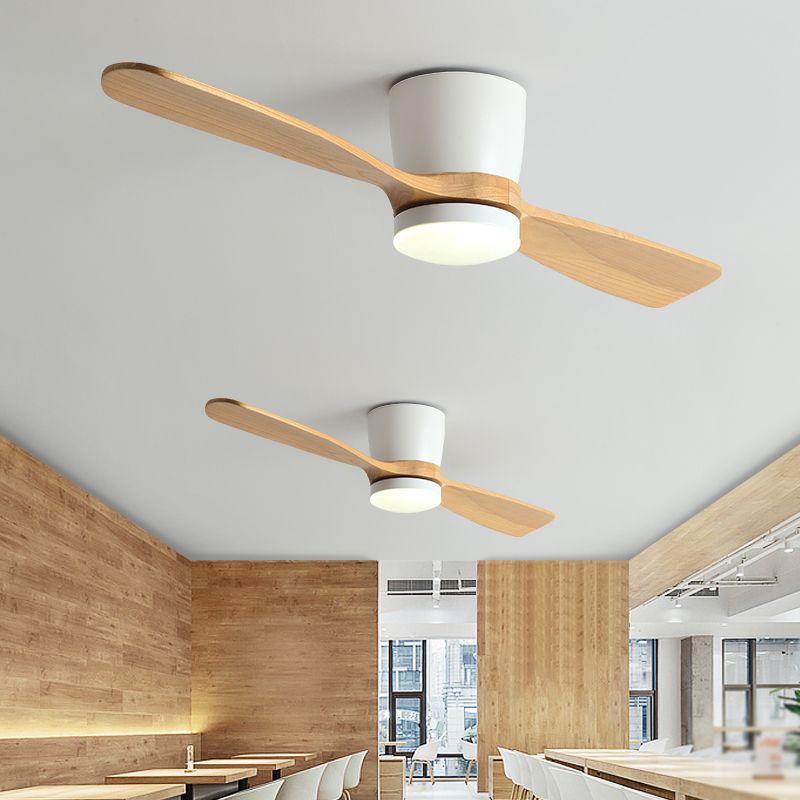 Nordic Style LED Ceiling Fan 2-Blade Fan Lighting with Wood for Restaurant