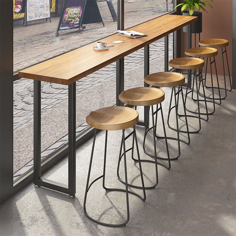 Brown Modern Style Bar Table with Solid Wood Bar Table with Metal Base