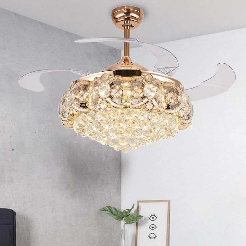 Tapered Opulent Crystal Ball Indoor Fan Light Modernity LED Gold Finish Ceiling Lamp with Remote Control/Wall Control/Frequency Conversion