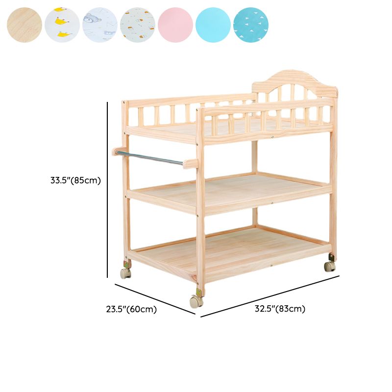 Wooden Changing Table for Home, Movable Baby Changing Table with Safety Rails