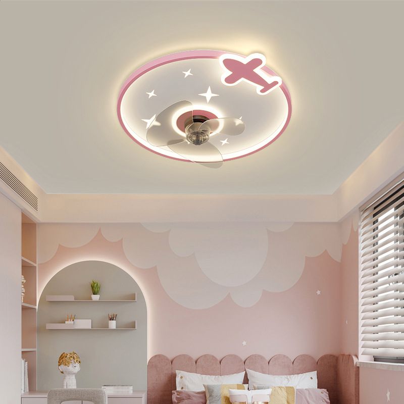 3-Blade LED Ceiling Fan Metallic Polish Finish Children Fan with Light for Hallway