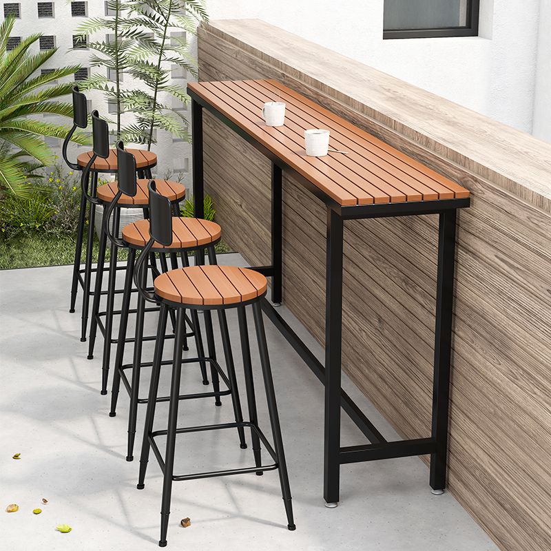 Wood Top Bar Dining Table Industrial Bar Dining Table with Trestle Base