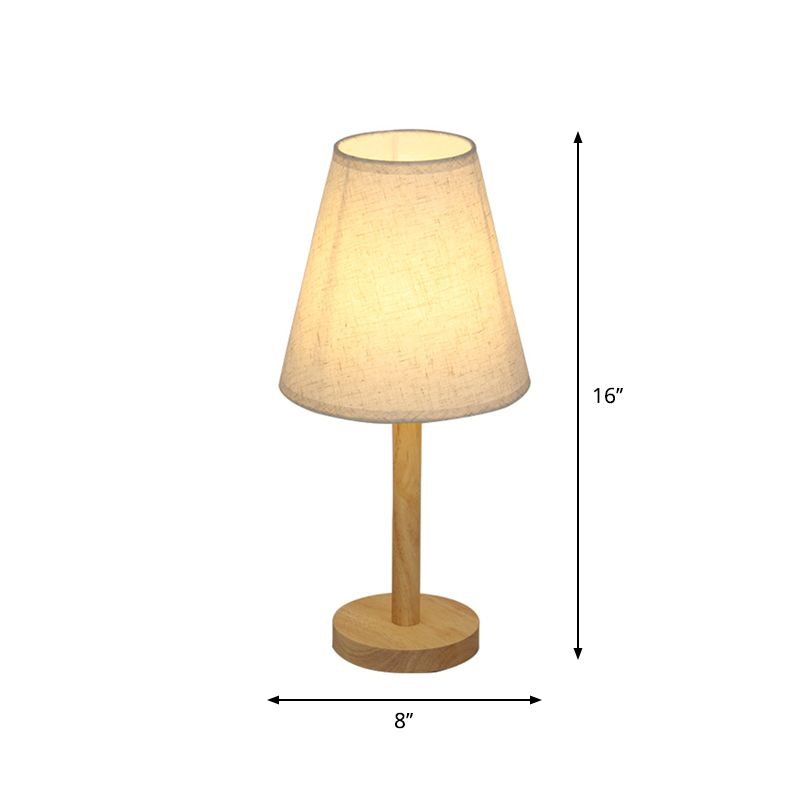 Fabric Tapered Shade Night Lamp Simplicity 1 Head Wood Table Lighting for Living Room