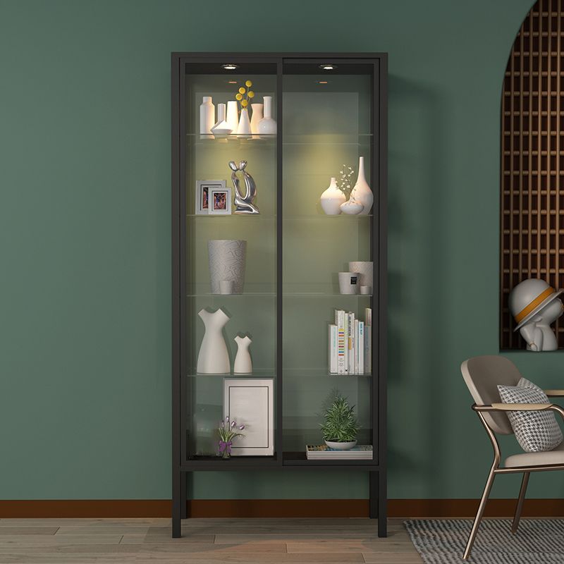 Modern Curio Cabinet Metal Storage Cabinet with Lighting for Dining Room