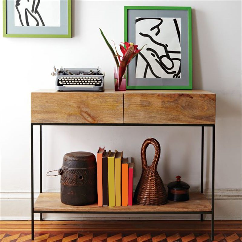 2-drawer Console Table in Brone and Wood Shelf Console Table