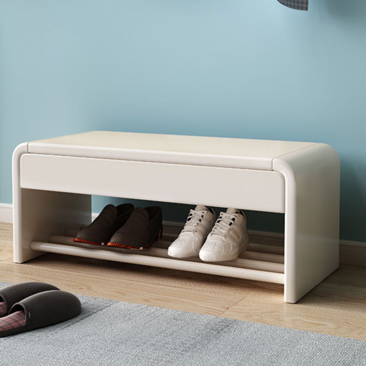 Mid-Century Modern Seating Bench Rectangle Shoe Storage Accent Bench