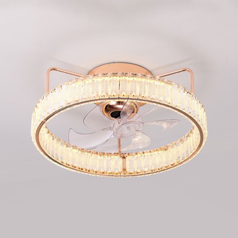 7-Blade LED Ceiling Fan Contemporary Crystal Golden Fan with Light for Foyer