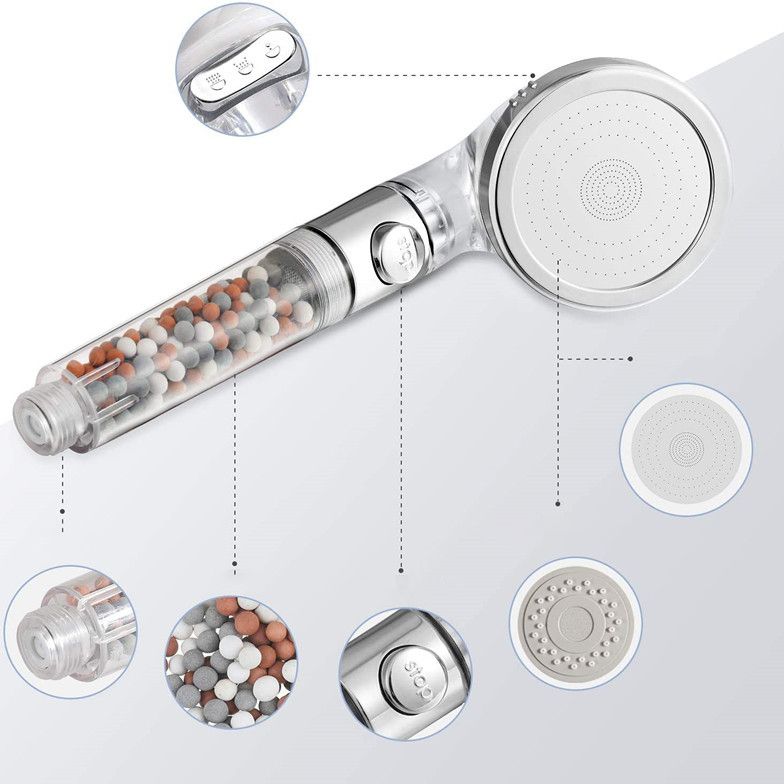 Contemporary Handheld Shower Head Round Filter Ball Spray Head in Silver