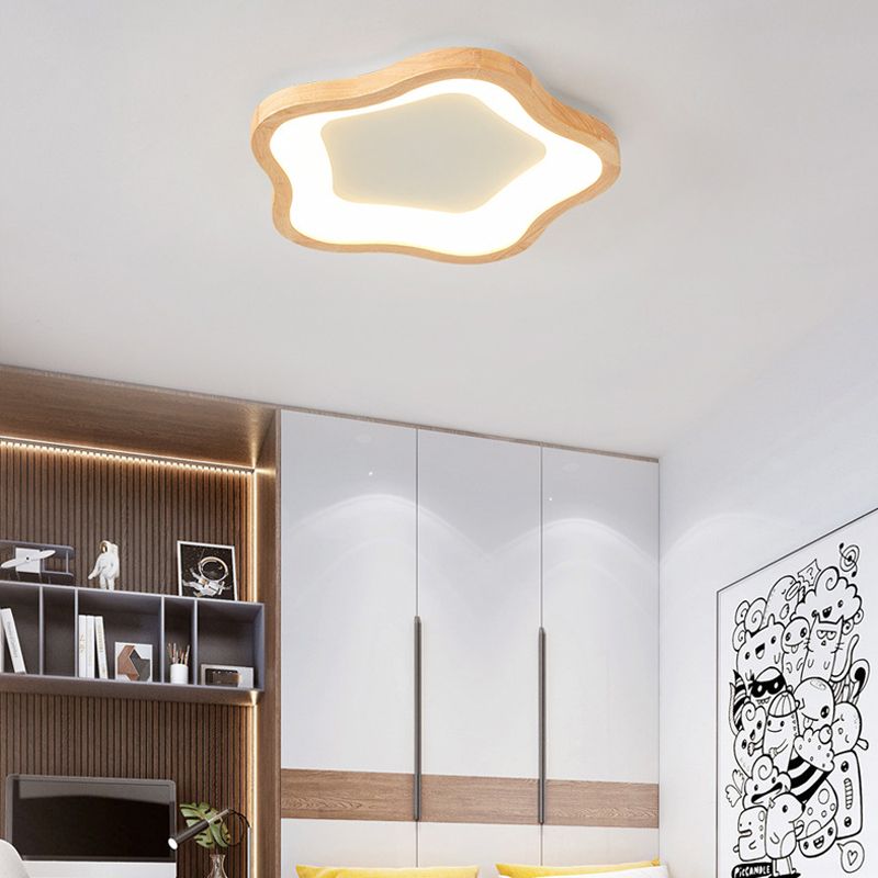 Wood LED Ceiling Light Modernism Flush Mount Lighting for Foyer