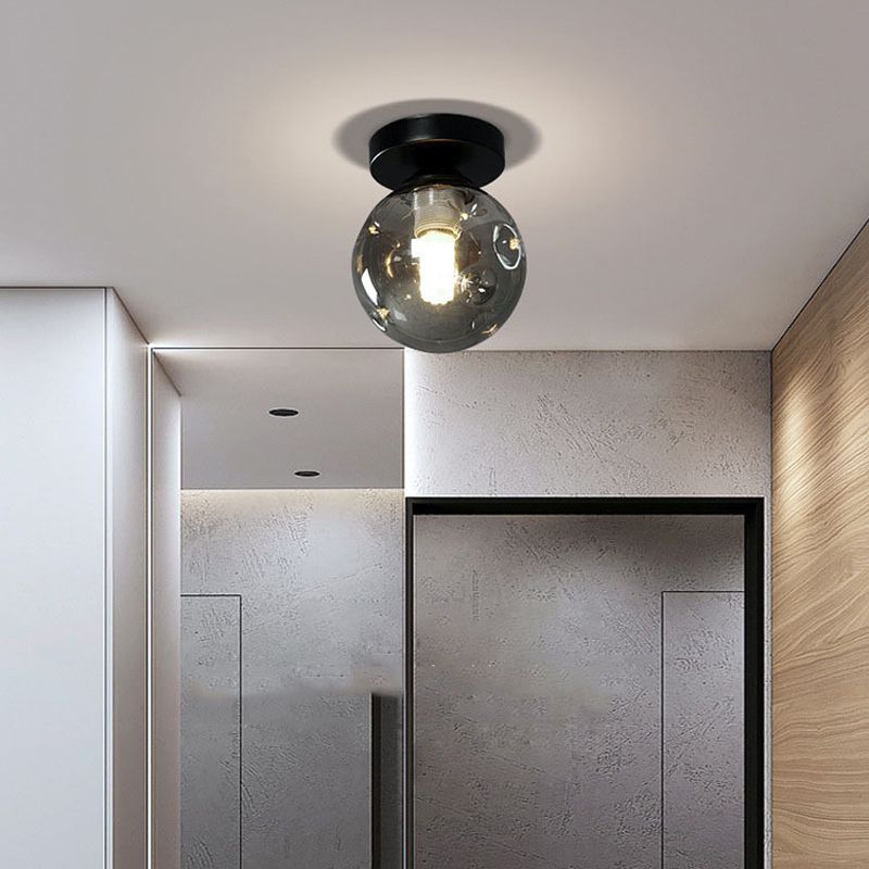 Modernism Black Flush Mount Ceiling Light Globe Flush Lighting with Glass for Hallway