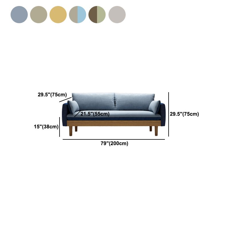 Contemporary Square Arm Sofa Linen Sofa with Bolster Pillows for Living Room