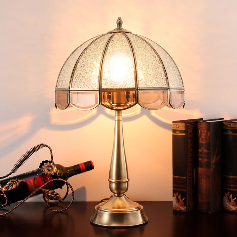 1 Head Water Glass Table Lamp Traditional Bronze Dome Bedroom Scalloped Night Light