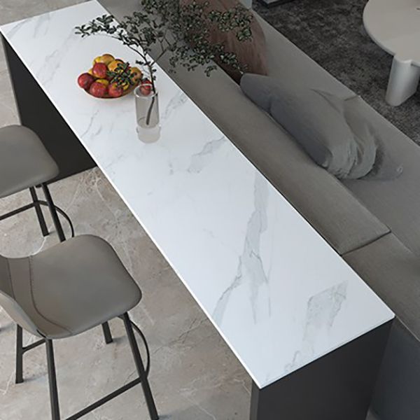 Contemporary Pub Table with Black Metal Base Rectangle White Stone Top Bar Table