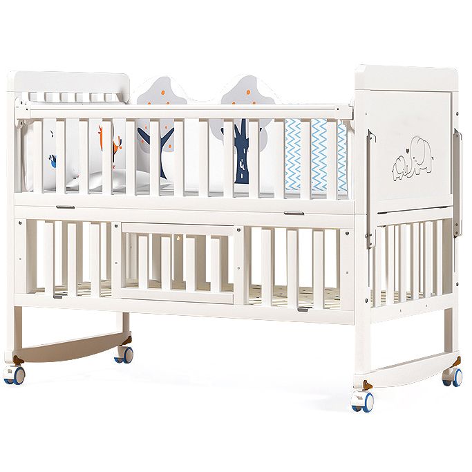 Modern Guardrail Nursery Bed Solid Wood Standard Baby Crib with Casters