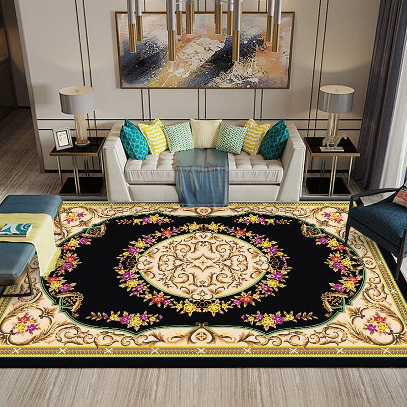 Chinese Living Room Rug Multi Colored Geometric Printed Area Rug Polyster Non-Slip Pet Friendly Indoor Rug