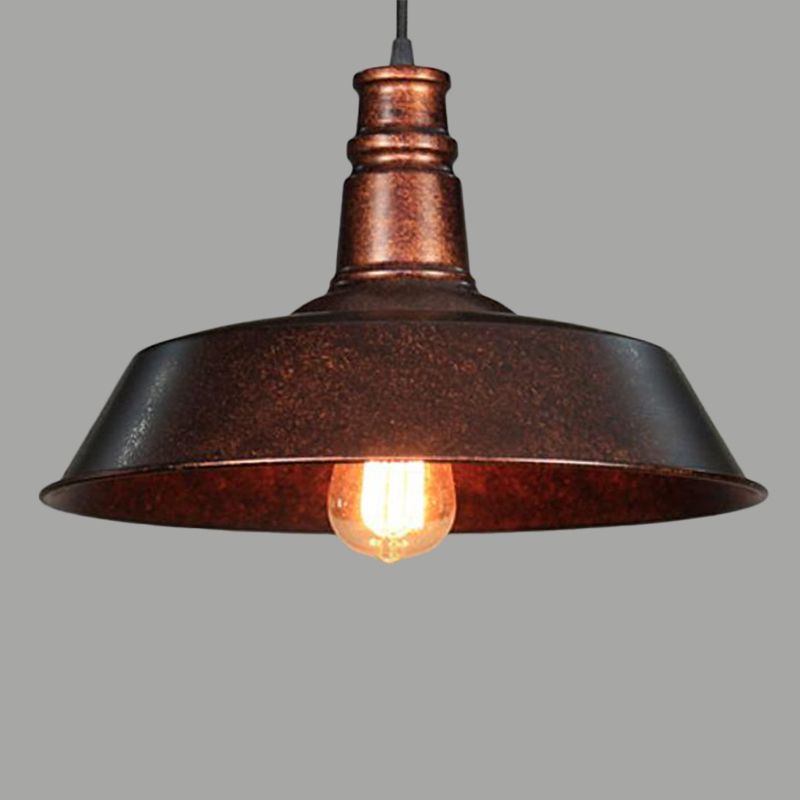 1-Light Metallic Ceiling Light Retro Rust Pot Lid Restaurant Hanging Pendant Light