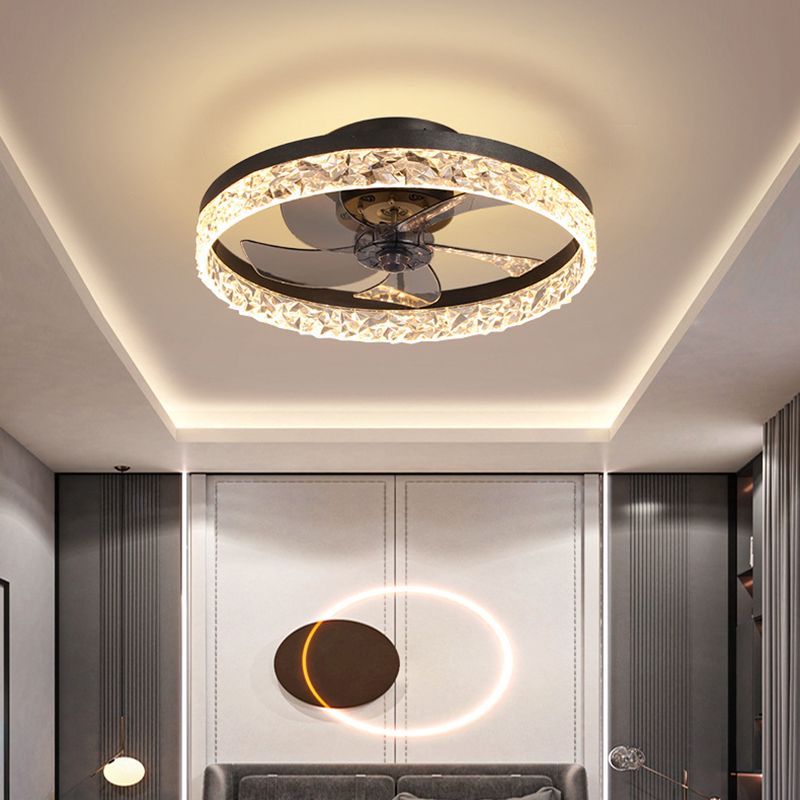 Modern Minimalist Circular LED Ceiling Fans Lacquered Iron Ceiling Fan Light with Acrylic Shade