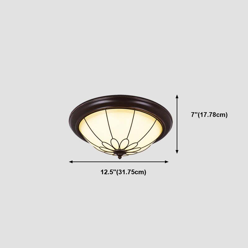 Traditional LED Ceiling Light Geometric Flush Mount with White Glass Shade