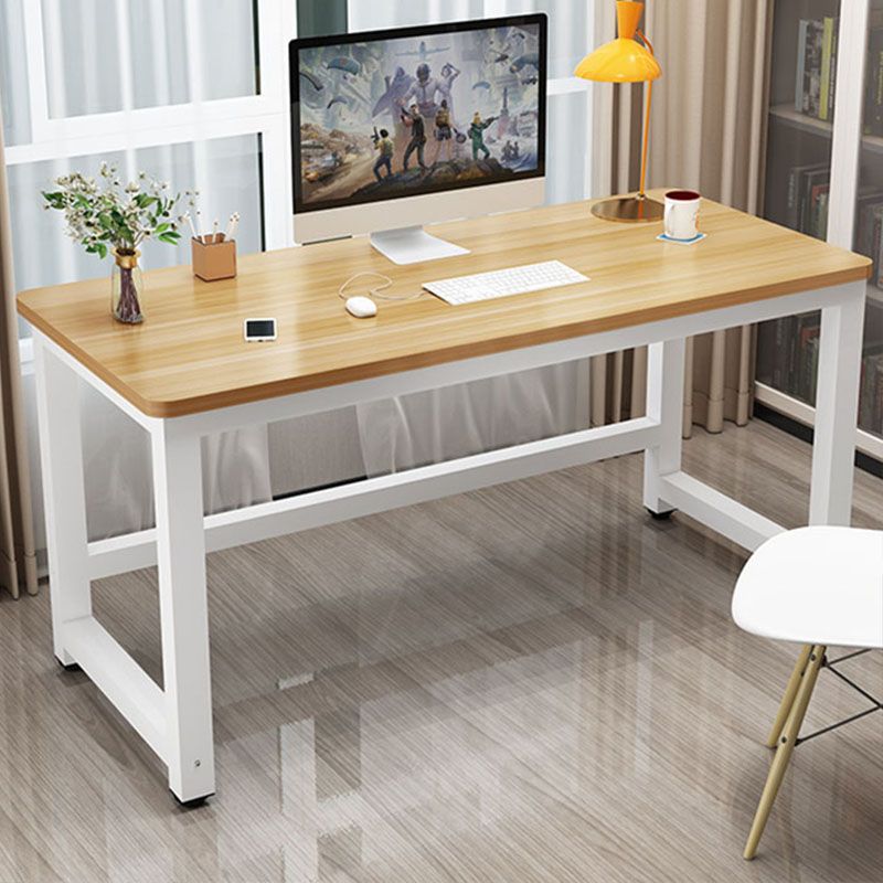 Rectangular Shaped Office Writing Table Wood in Natural with Metal Legs