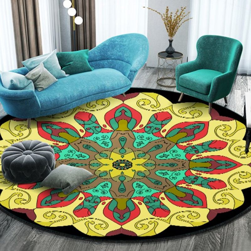 Bohemian Round Rug Polyester Rug Stain Resistant Rug for Living Room Bedroom