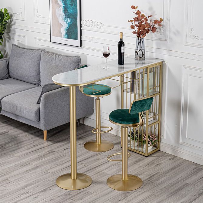 Glam Gold Iron Bistro Table White Stone Top Indoor Bar Dining Table with Shelf