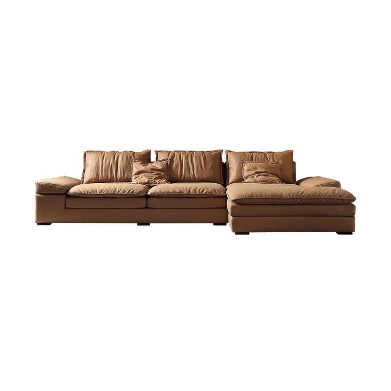 Modern Faux Leather Sectional Tan Cushion Back Sofa for Living Room