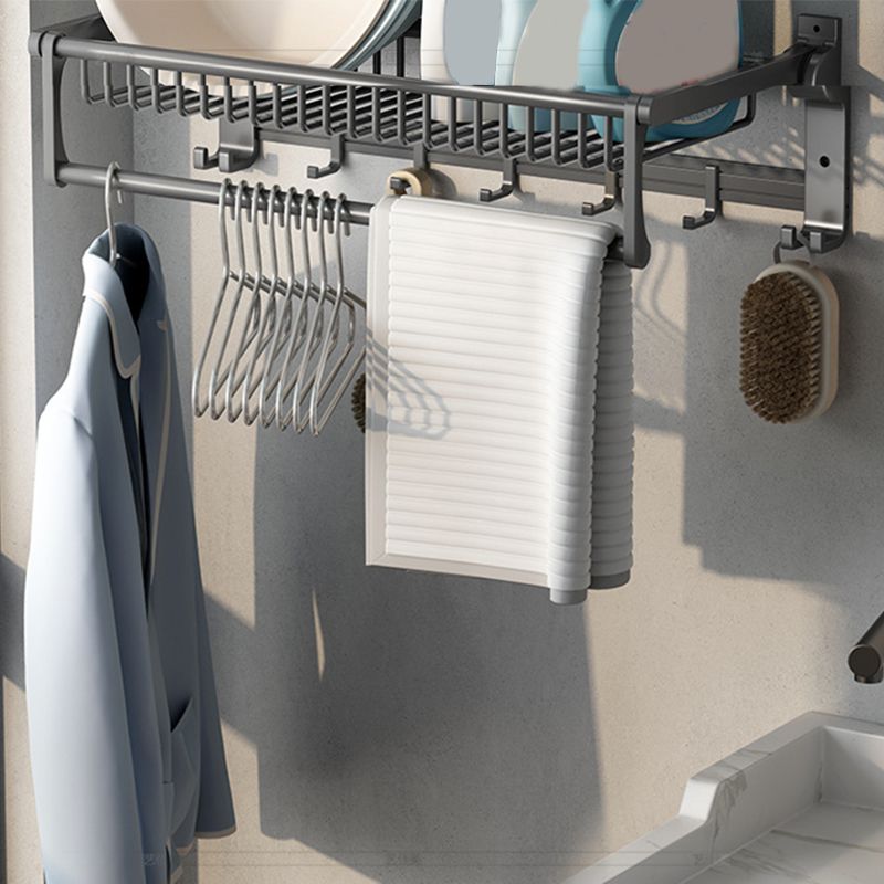 Gray Contemporary Bathroom Accessory Set Bath Shelf/Towel Bar & Robe Hooks Included