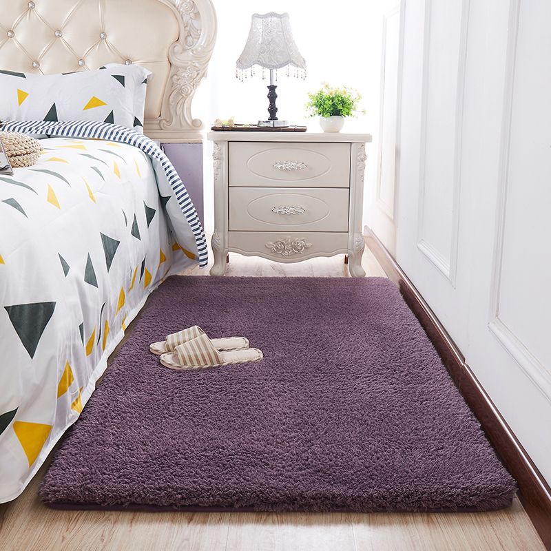 Modern Bedroom Rug Multi Color Solid Color Area Rug Cotton Blend Non-Slip Backing Easy Care Pet Friendly Carpet