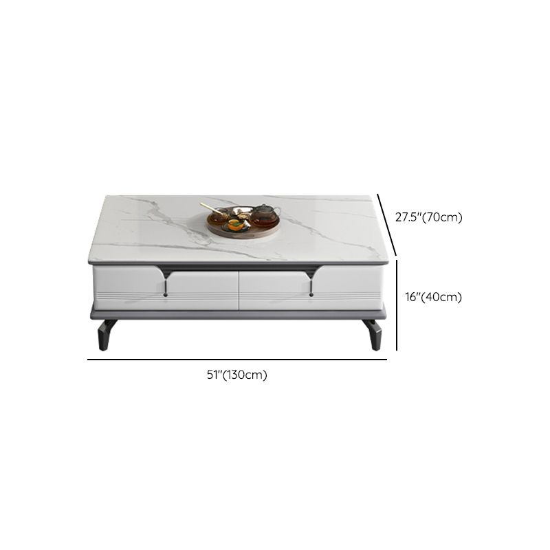 Modern Coffee Cocktail Table 4 Legs Base with 2 Storage Drawers