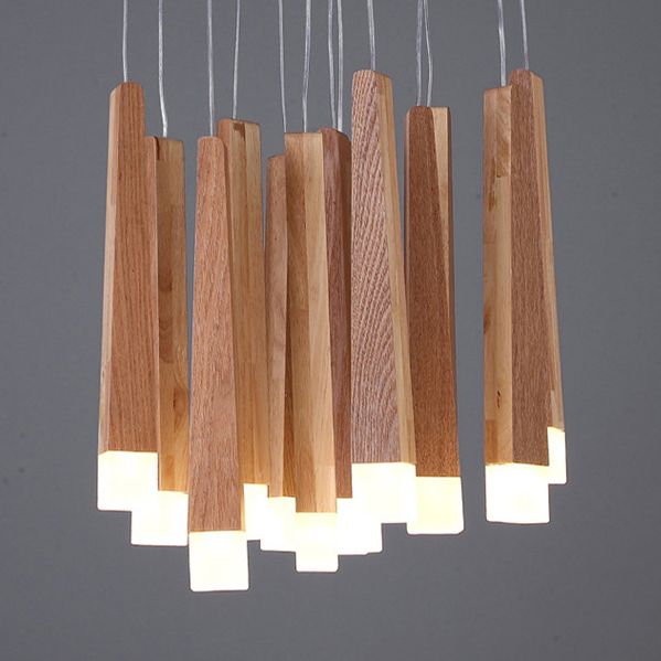 Matchstick Dining Room LED Pendant Light Wood 1/5/7-Light Ceiling Light Fixture with Diffuser in Warm/White Light