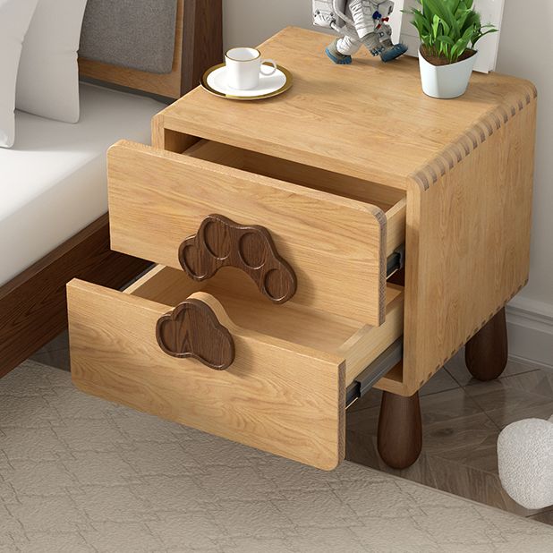 Solid Wood Kids Bedside Table Modern Oak Wood Nightstand with 2 Drawers