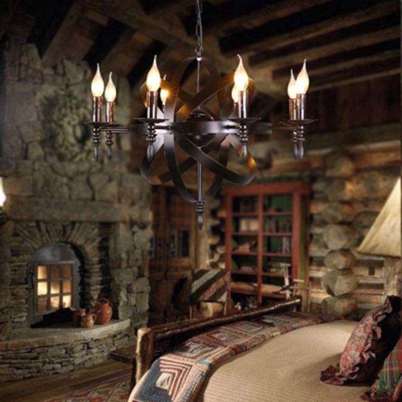 Industrial Iron Hanging Chandelier Candle Global Ceiling Hanging Light Fixture