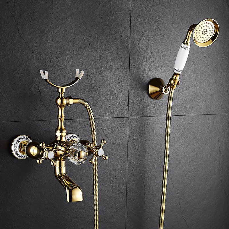 Traditional Style Tub Faucet Copper Wall-mounted Tub Faucet with Hand Shower