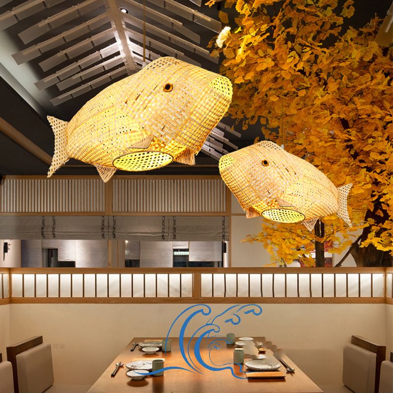 Pesce di bambù sospendere Luce a sospensione South-East Asia BEIGE Light per il ristorante