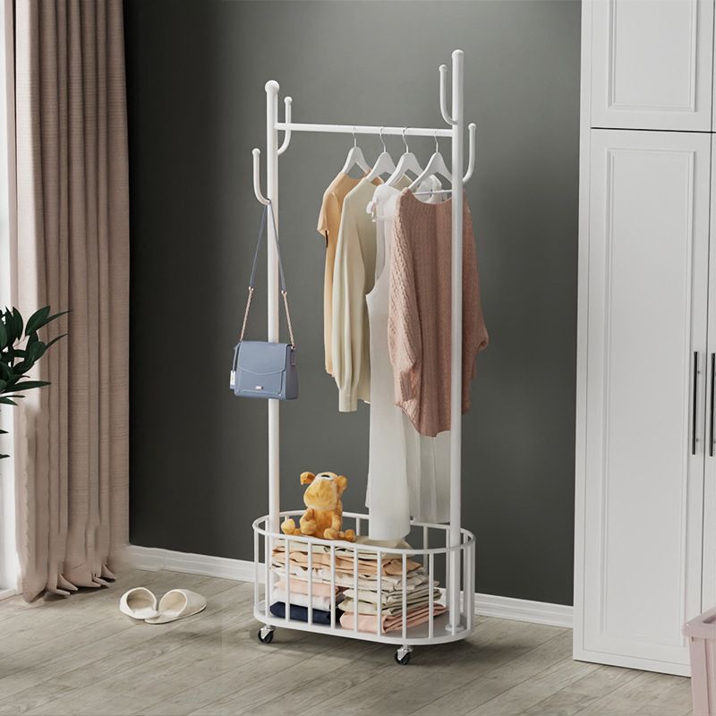 Modern Metal Hall Tree Castors and Hooks Entryway Kit Basket Coat Hanger