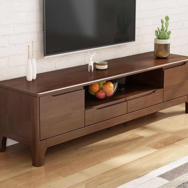 Rubber Wood TV Stand Console Open Storage TV Stand with Drawers and Doors , 15" D X 19" H