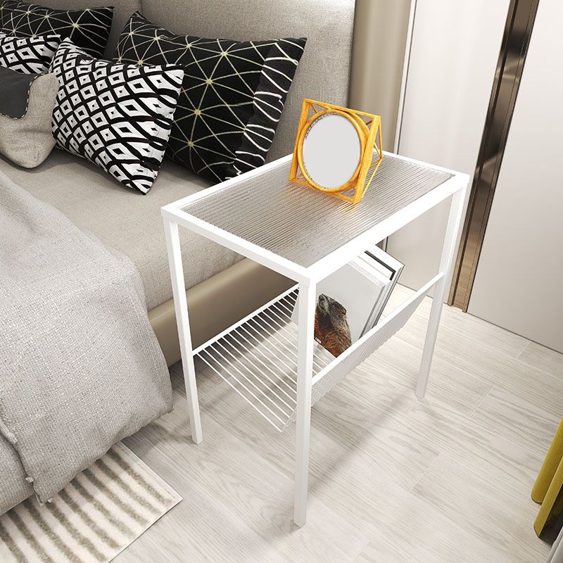 Modern Glass Top Night Table Open Storage 1-Shelf 23 Inch H Nightstand