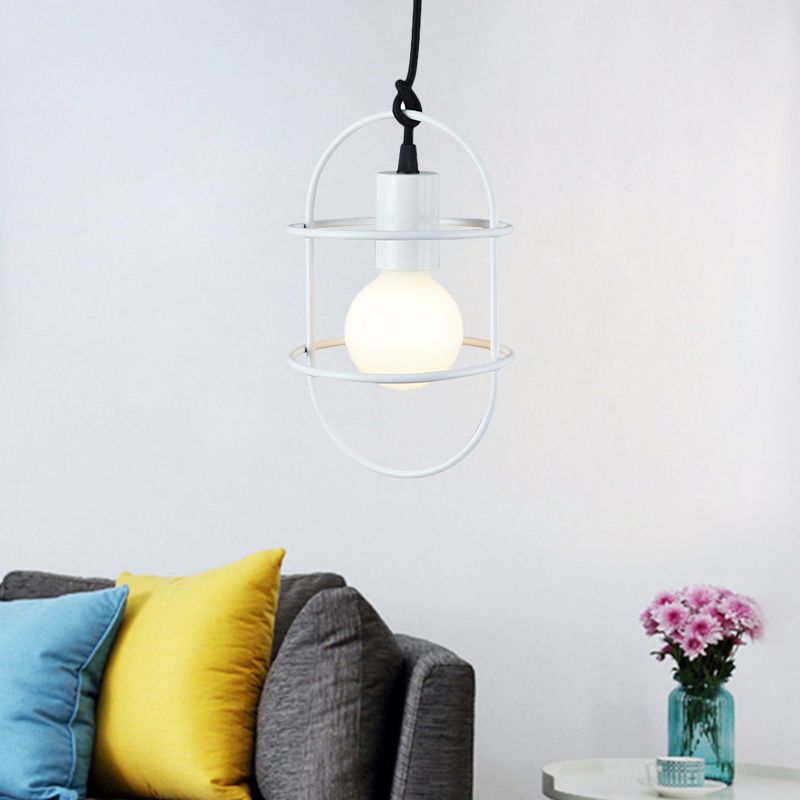 1 Bulb Dining Room Ceiling Pendant Light Minimalism White/Pink/Yellow Drop Lamp with Metal Capsule Frame Shade