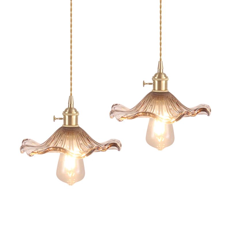 1 Glühbirne Hanging Light Retro -Stil blumig strukturiertes Glas Anhängerleuchte für Esszimmer