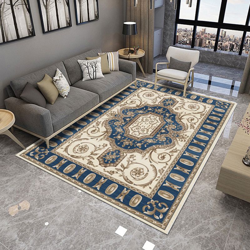 Retro Living Room Rug Multi Colored Flower Pattern Indoor Rug Polypropylene Non-Slip Machine Washable Rug