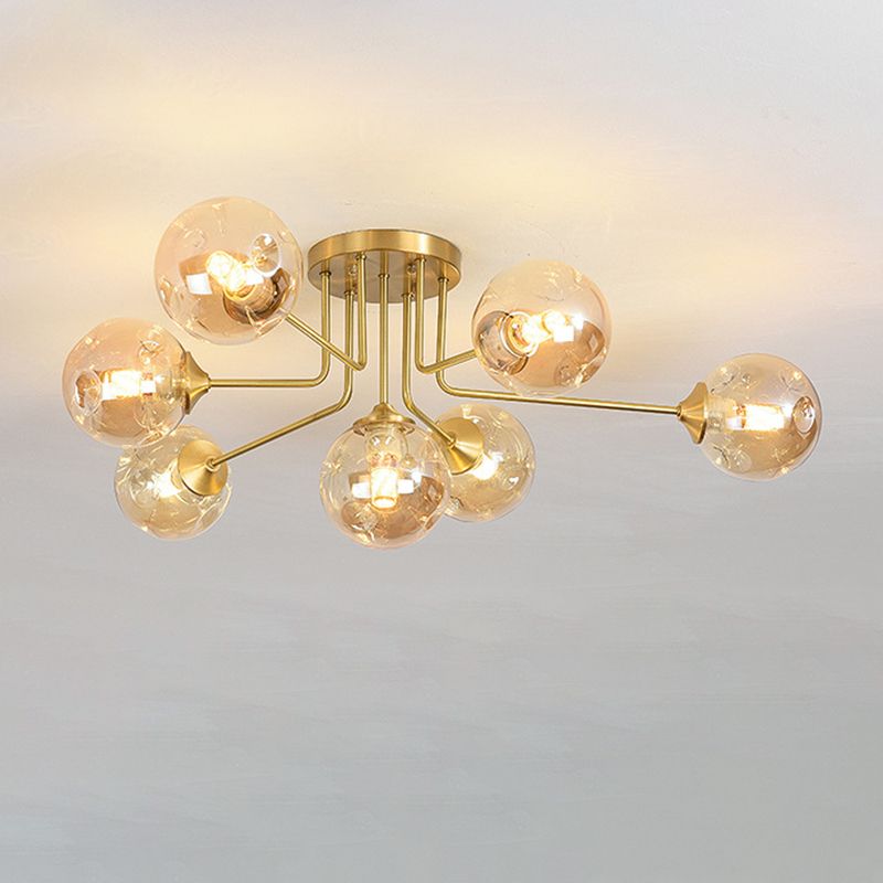 Sputnik Ceiling Lighting Modern Glass Semi Flush Mount for Living Room