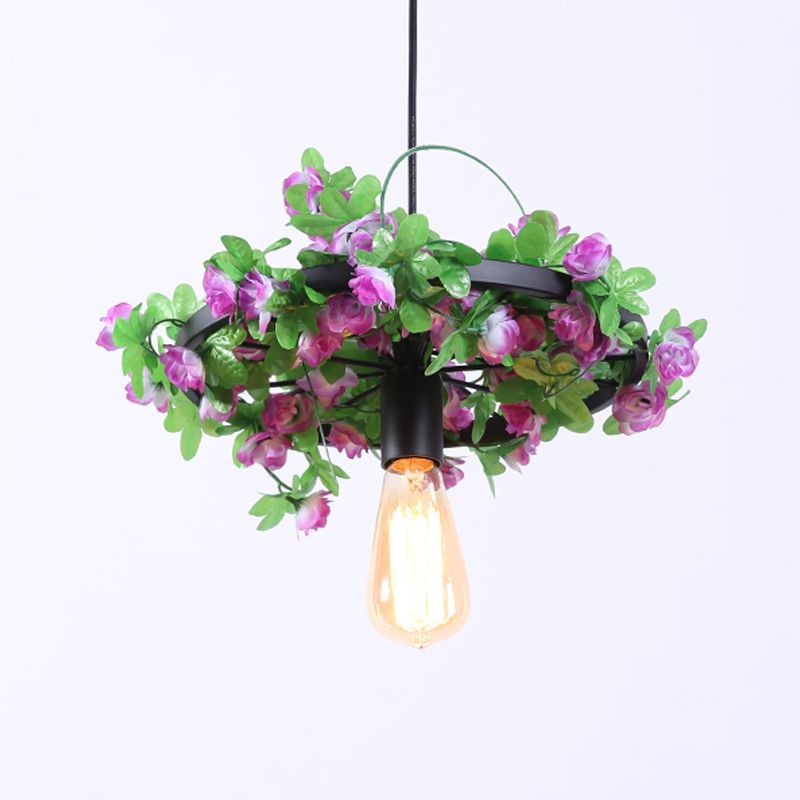 Lampada a sospensione a 1 testa a sospensione a sospensione Vintage Black Metal LED Flower Hanging Lampada per ristorante