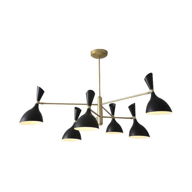 Living Room Funnel Shaped Chandelier with Black/White Shade Metal Contemporary Brass Hanging Light