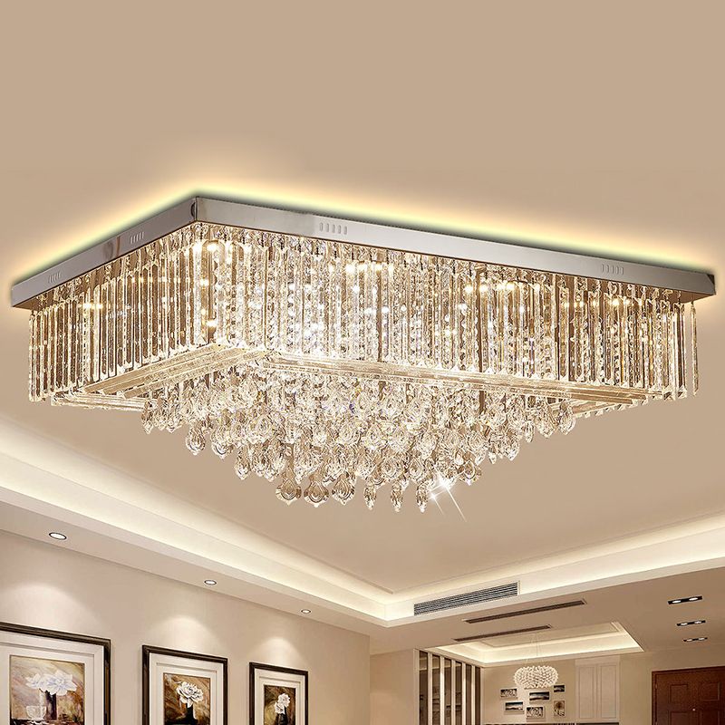 Crystal Clear Flush Mount Lamp Rectangle Tapered Contemporary LED Ceiling Mounted Light