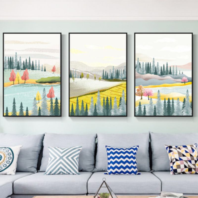 Illustration Trees Wall Art Set Nordic Pretty Scenery Canvas Print in Light Color