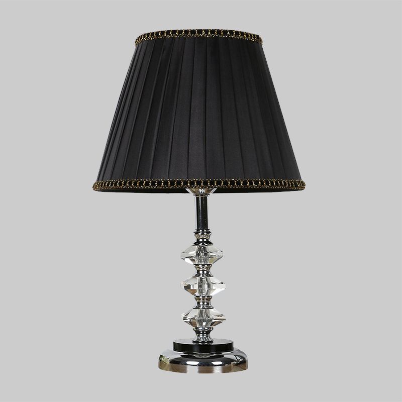 Simple Pleated Lampshade Night Light Clear K9 Crystal 1 Light Living Room Table Lamp in Black