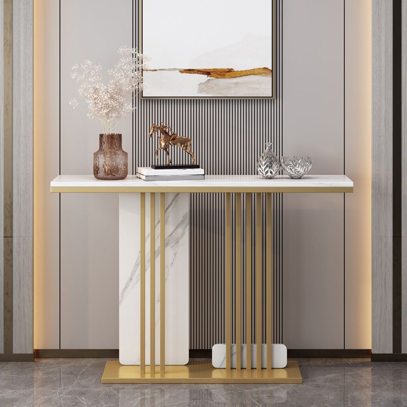 Contemporary Rectangle Console Table with Pedestal Base for Hall