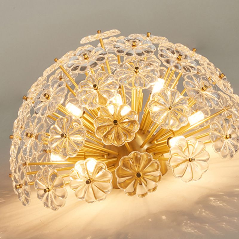 Modern Style Sputnik Flush Mount Crystal Ceiling Light in Gold for Bedroom